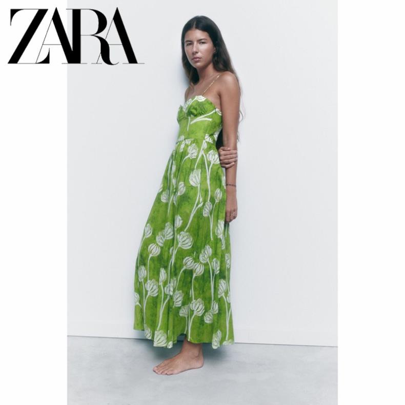 Zara Morocco full tag - Đầm Zara midi Hai Dây In Họa Tiết Trái Tim Xinh Xắn YO55