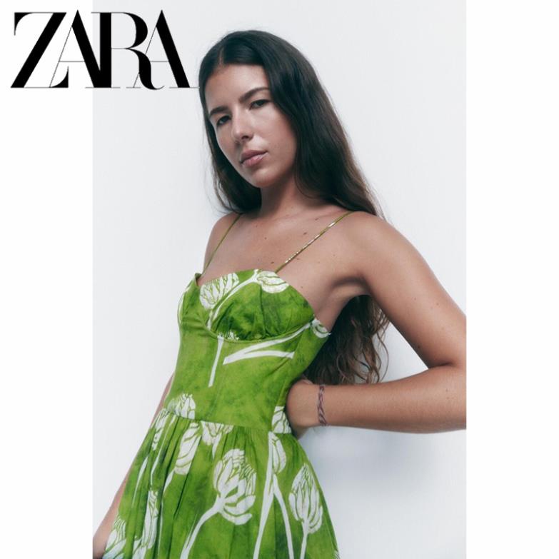 Zara Morocco full tag - Đầm Zara midi Hai Dây In Họa Tiết Trái Tim Xinh Xắn YO55