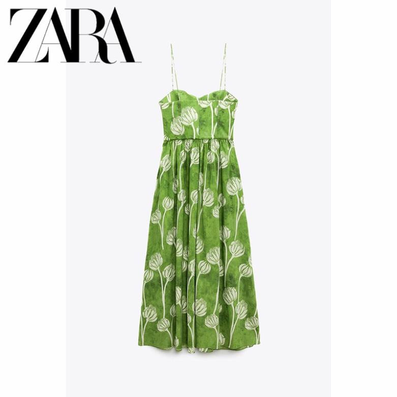 Zara Morocco full tag - Đầm Zara midi Hai Dây In Họa Tiết Trái Tim Xinh Xắn YO55