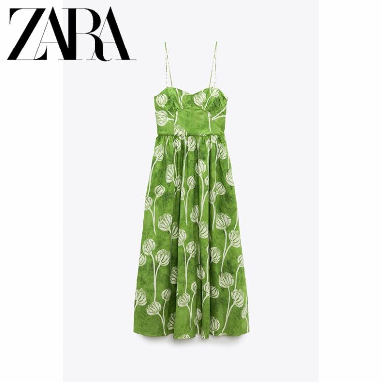 Zara Morocco full tag - Đầm Zara midi Hai Dây In Họa Tiết Trái Tim Xinh Xắn YO55