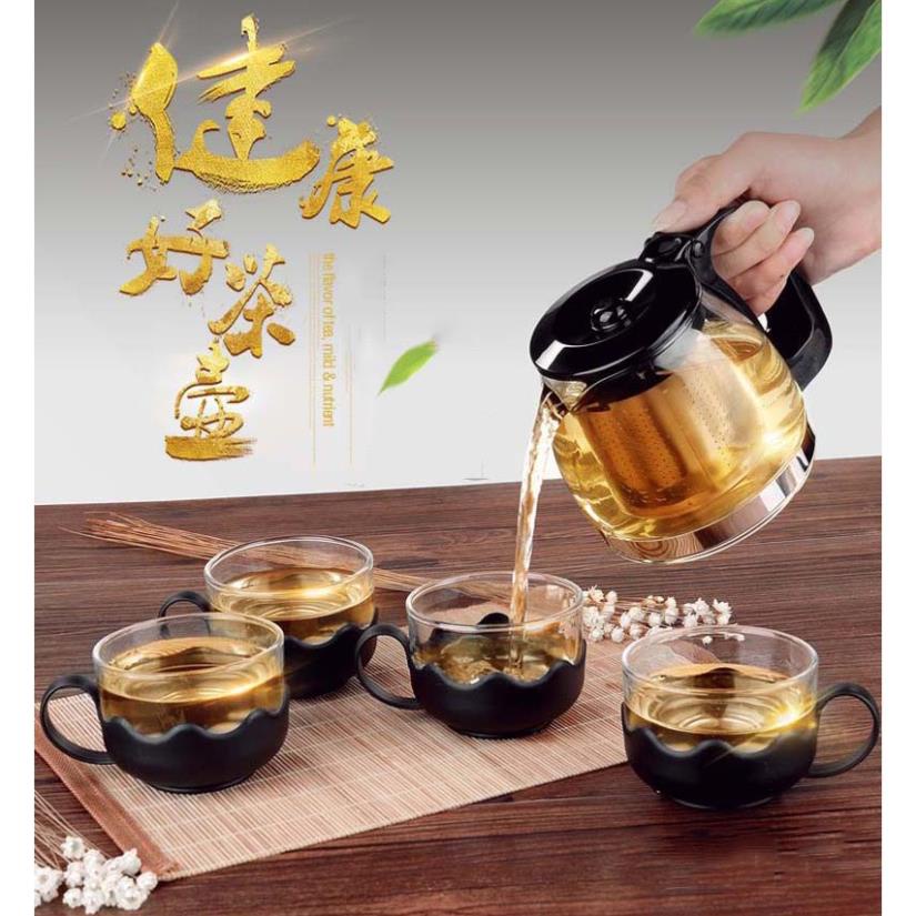 (T) Bình Lọc Trà Thủy Tinh Tặng Kèm 4 Ly Sang Trọng - gia dụng giá rẻ lê thanh