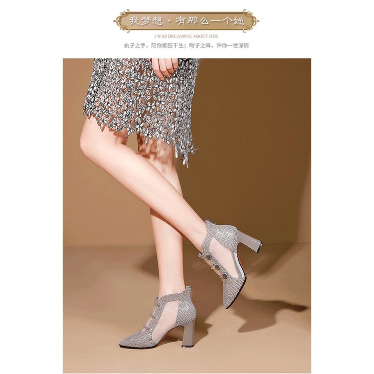 Giày Bốt Cao Gót Mũi Nhọn Phối Lưới Thoáng Khí Phong Cách Hàn Quốc Thời Trang Mùa Hè Mới Cho Nữ