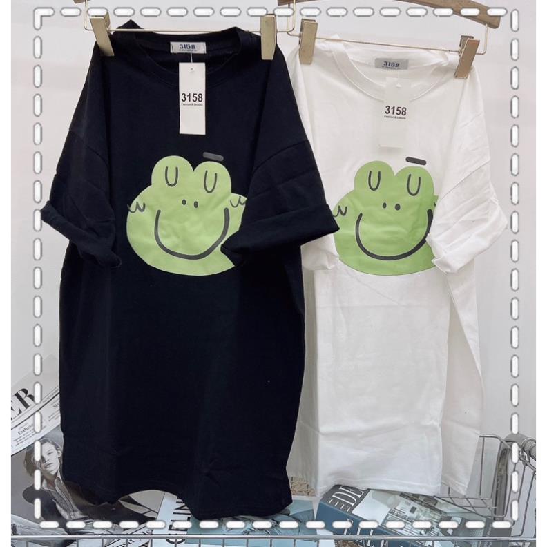 Áo thun chất cotton khô 3158 form rộng nam nữ unisex in hình mặt xanh