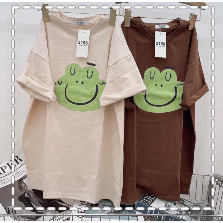 Áo thun chất cotton khô 3158 form rộng nam nữ unisex in hình mặt xanh