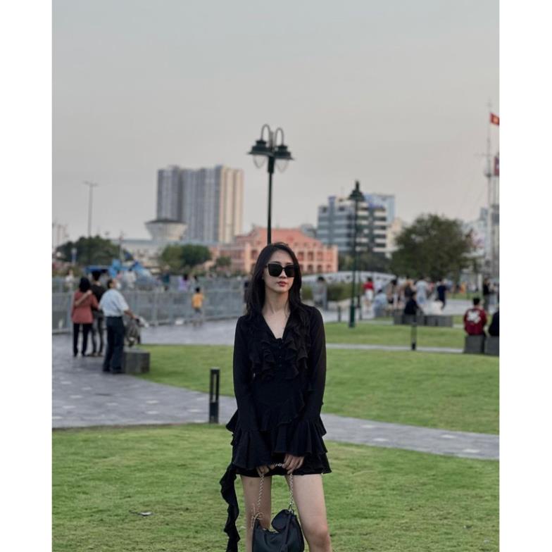 ĐẦM ĐEN TAY LOE PHỐI BÈO vani