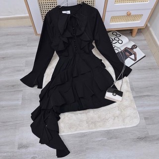 ĐẦM ĐEN TAY LOE PHỐI BÈO vani