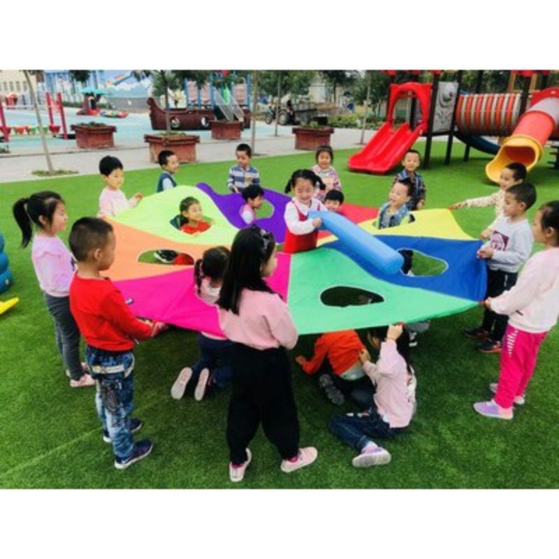 Dù cầu vồng đập chuột chũi 3 mét 9 lỗ - dù đập chuột cho bé hoạt động thể chất