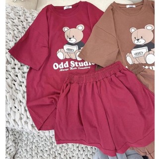 Sét bộ đùi nữ gấu chất cotton khô 3158 form rộng , sét áo thun gấu oddstudio