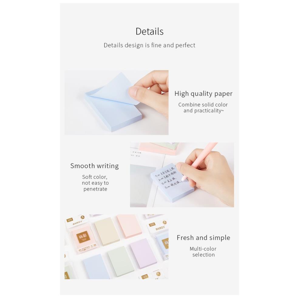 Giấy Note Ghi Chú Sticky Note 4 Màu Pastel BAOKE Nhiều Kich Thước - 100 Tờ
