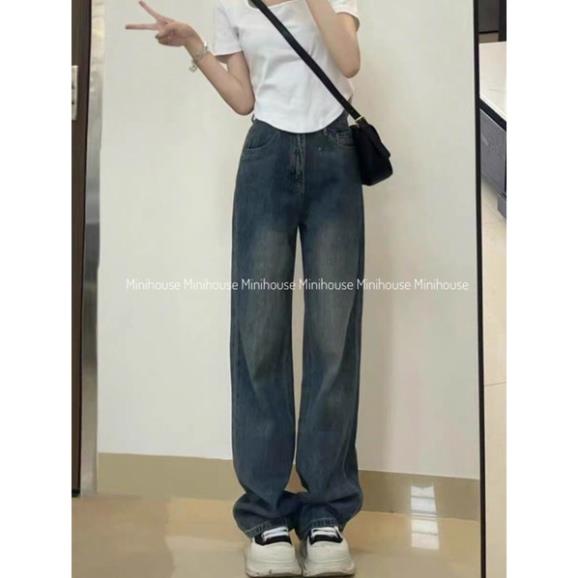 free ship1 Quần jeans lưng cao ống rộng màu RETRO oke | BigBuy360 - bigbuy360.vn