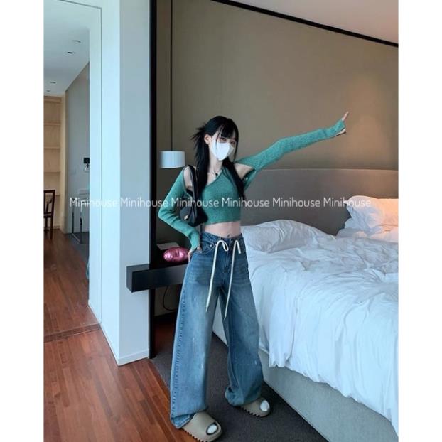 free ship1 Quần jeans ống rộng lưng cao DÂY RÚT oke | BigBuy360 - bigbuy360.vn