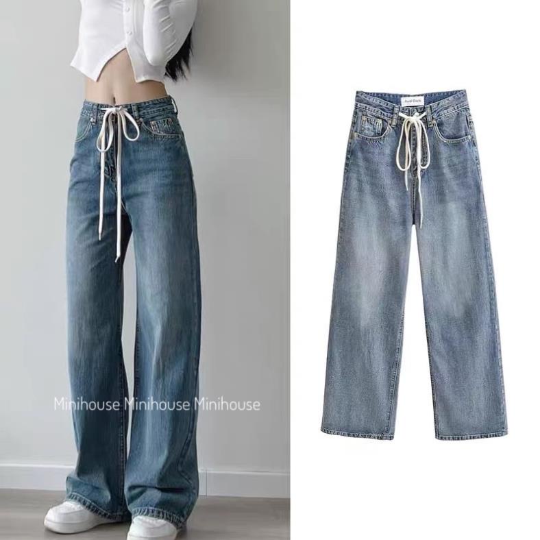 free ship1 Quần jeans ống rộng lưng cao DÂY RÚT oke | BigBuy360 - bigbuy360.vn