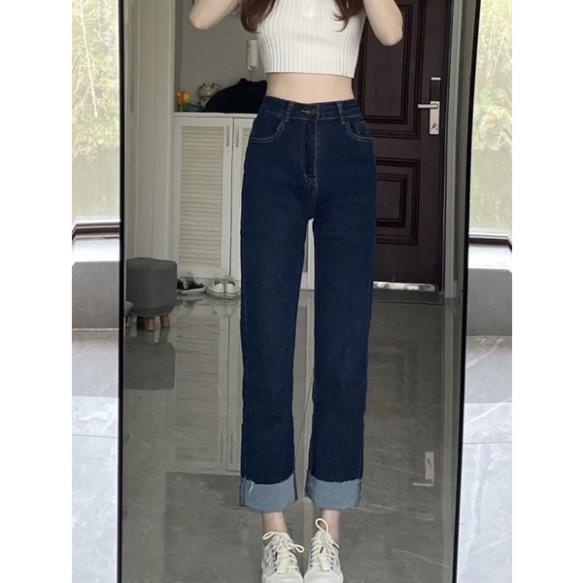 free ship1 Quần bò gập gấu chất co dãn xanh đậm oke | BigBuy360 - bigbuy360.vn