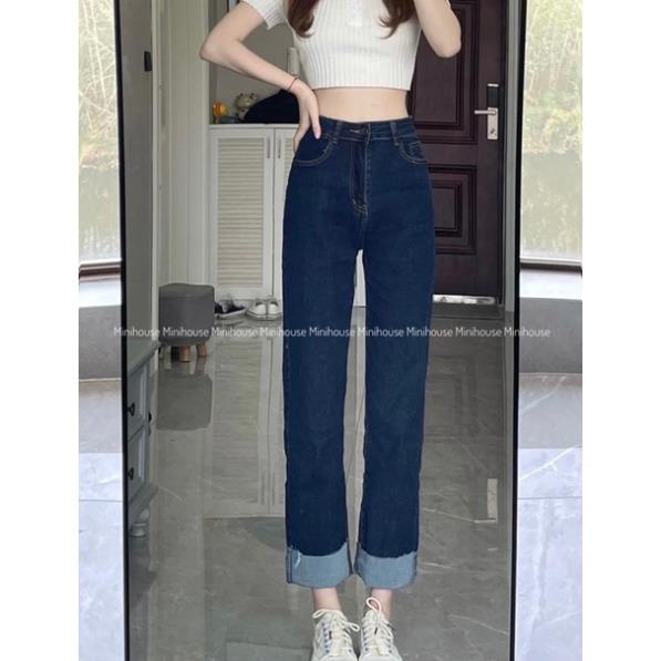 free ship1 Quần bò gập gấu chất co dãn xanh đậm oke | BigBuy360 - bigbuy360.vn