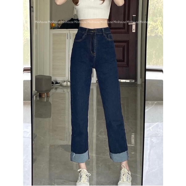 free ship1 Quần bò gập gấu chất co dãn xanh đậm oke | BigBuy360 - bigbuy360.vn