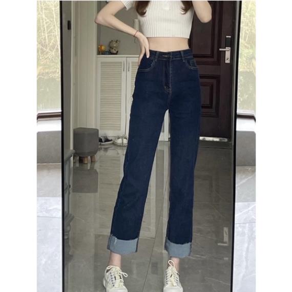 free ship1 Quần bò gập gấu chất co dãn xanh đậm oke | BigBuy360 - bigbuy360.vn