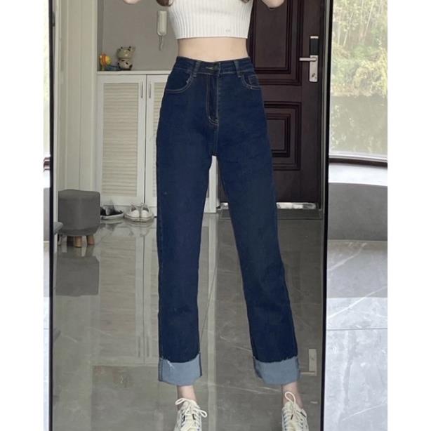 free ship1 Quần bò gập gấu chất co dãn xanh đậm oke | BigBuy360 - bigbuy360.vn