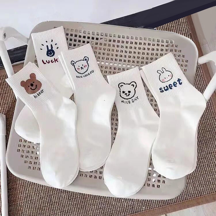 Tất Cổ Trung Họa Tiết Gấu Dễ Thương Thoải Mái Thời Trang Xuân Hè Cho Nữ