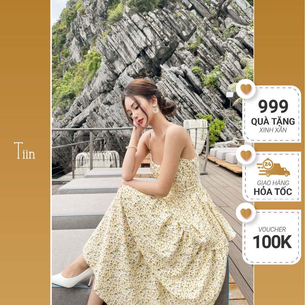 Váy 2 dây nơ ngực xoè 3 tầng TIINSTORE V0D518