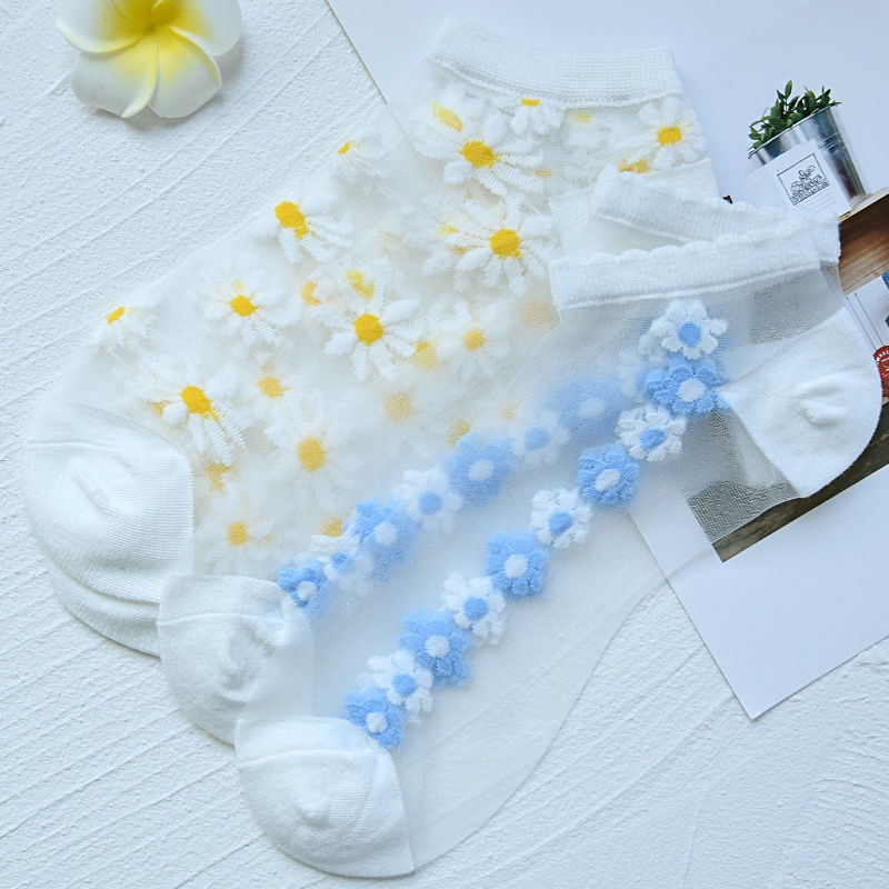 Vớ Cotton Lụa Mỏng Màu Trơn Cổ Thuyền Thoáng Khí Dễ Thương