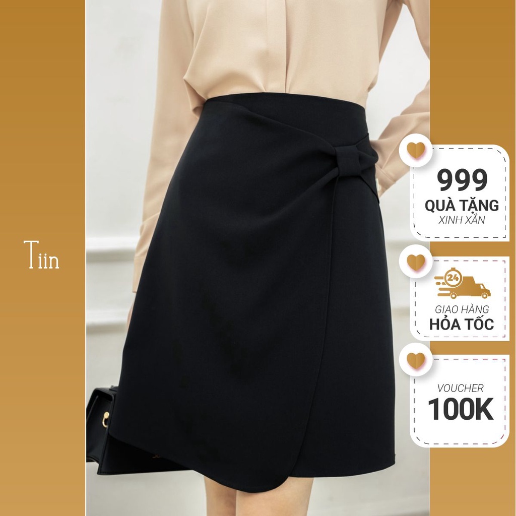 Chân váy cạp liền tà ngoài tạo nơ công sở TIIN STORE CHN123