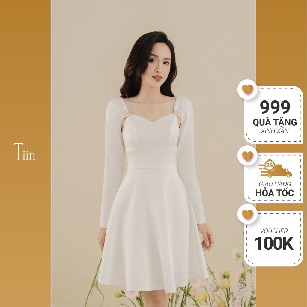 Váy vai liền cut out 2 khuy cúp ngực TIINSTORE VHD709