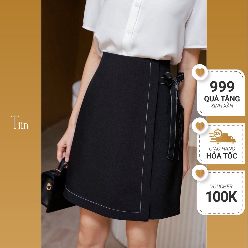 Chân váy trần chỉ tà ngoài thắt nơ lệch TIIN STORE CHN127