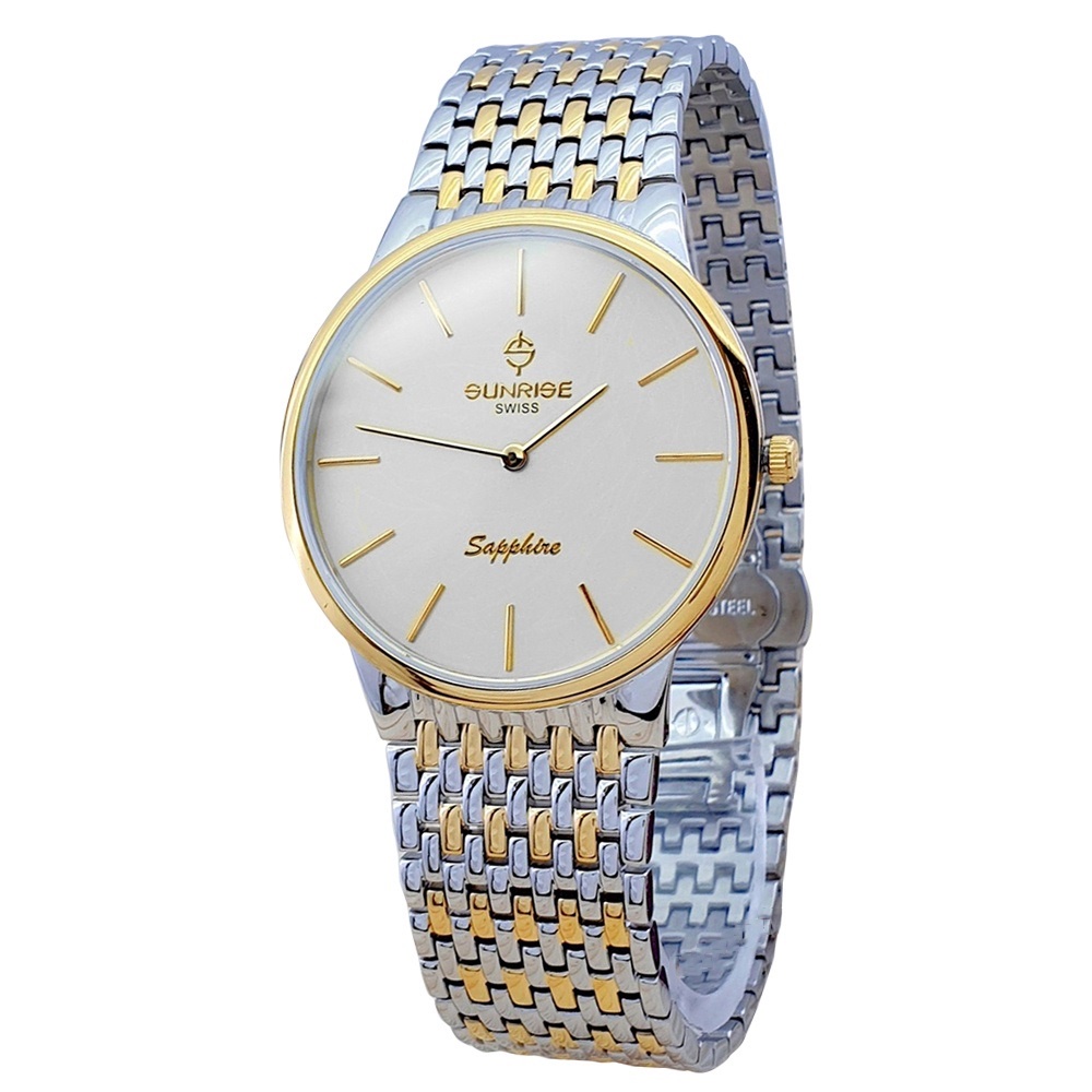 Đồng hồ nam dây kim loại mặt kính sapphire chống xước Sunrise DM738SWB DM738MSK trắng
