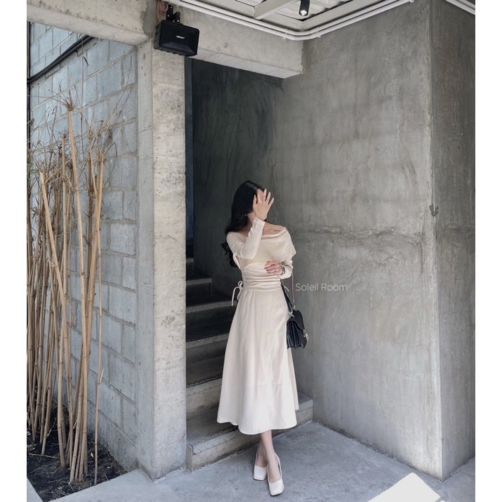 Váy Đầm Nữ Dáng Dài Trễ Vai SOLEIL ROOM Nhúng Hông Chống Nhăn Tôn Dáng LORA DRESS VD87 | BigBuy360 - bigbuy360.vn