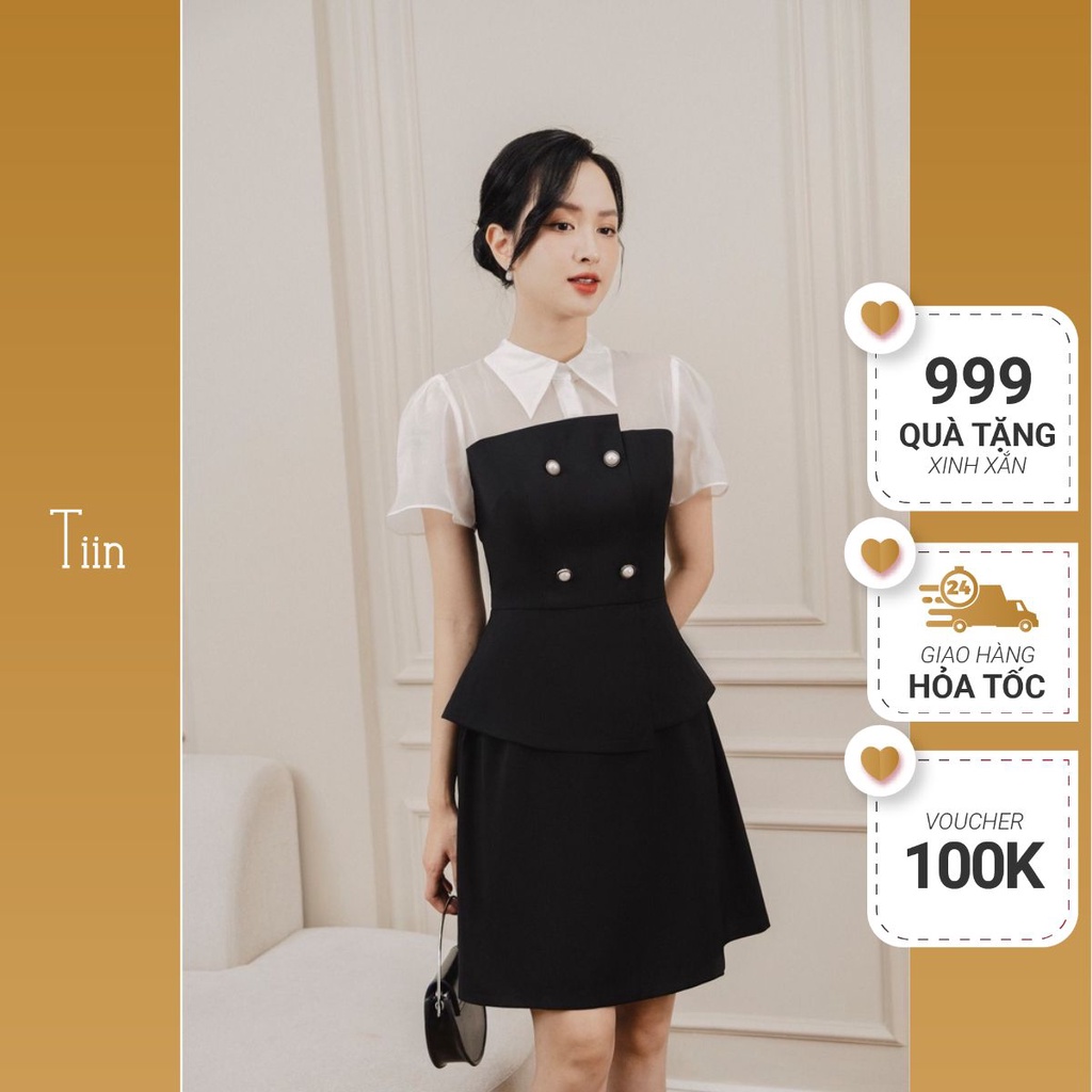 Váy cổ đức phối chân đáp tầng TIINSTORE VHN752