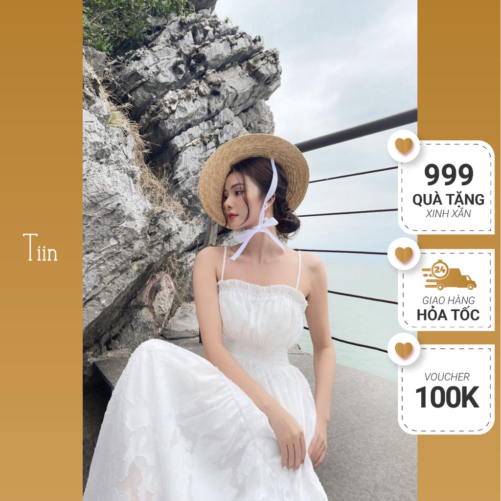 Váy 2 dây bèo chun nhún dáng A TIINSTORE V0D521