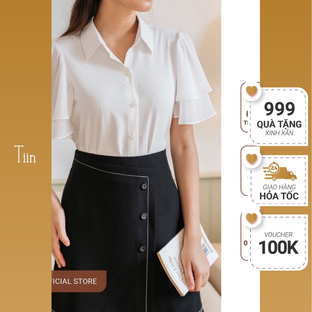 Chân váy vạt lệch đính khuy trần chỉ TIIN STORE CHN090