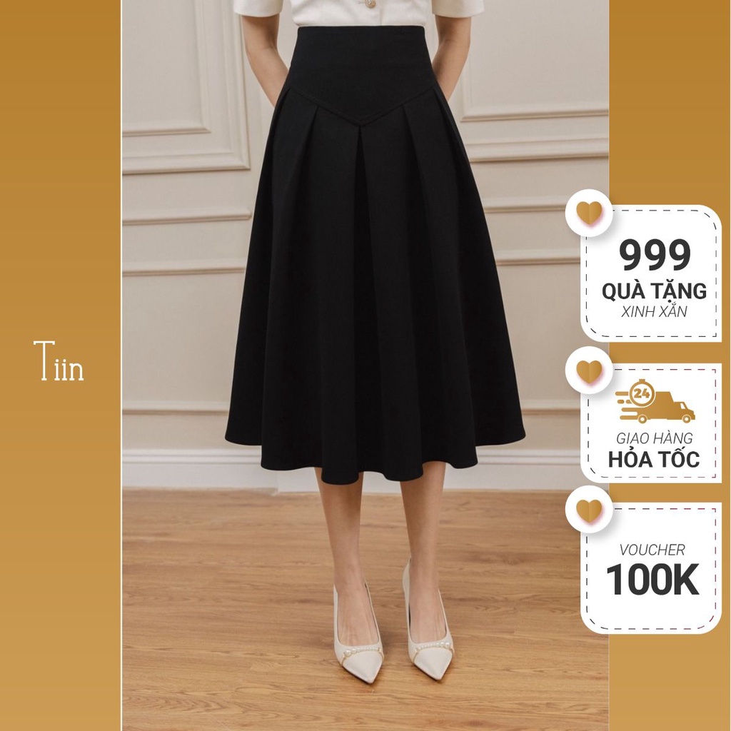Chân váy cạp liền V ly súp dáng xoè TIINSTORE CHD221