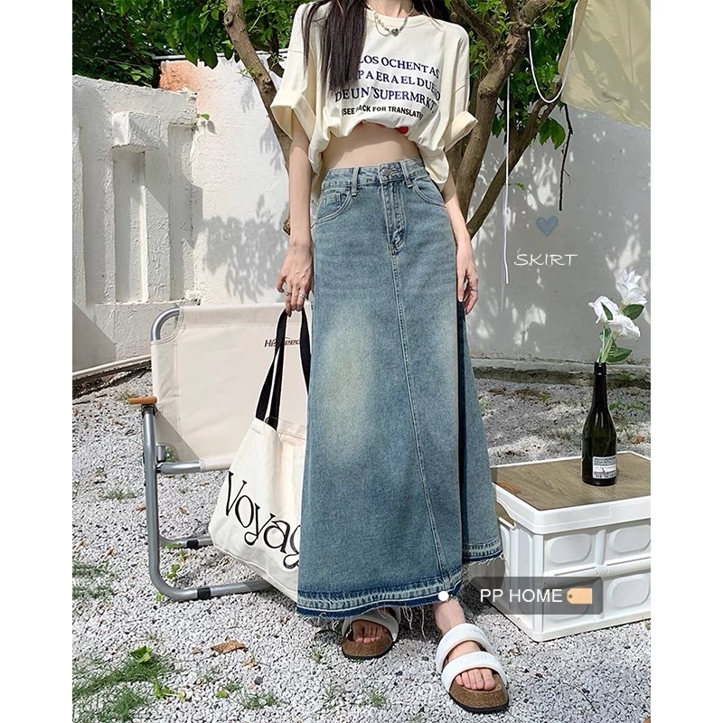 Chân Váy Jean Chân Váy Denim Dáng Dài Chữ A Dành Cho Nữ QC