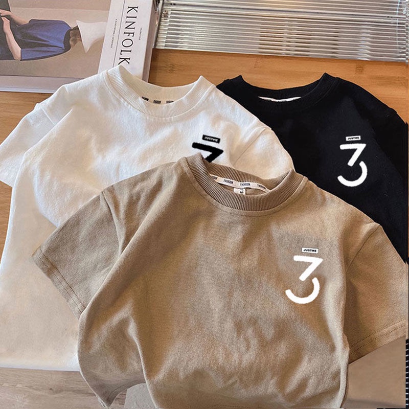 Áo Thun Cotton Ngắn Tay Phong Cách Hàn Quốc Thời Trang Mùa Hè Cho Bé Trai