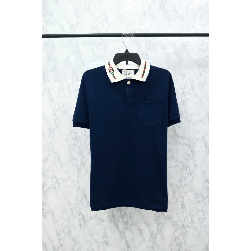Áo Polo Gucci GG CONTRAST COLLAR Thêu hoa văn Cổ Vải Cotton 100% The.Base