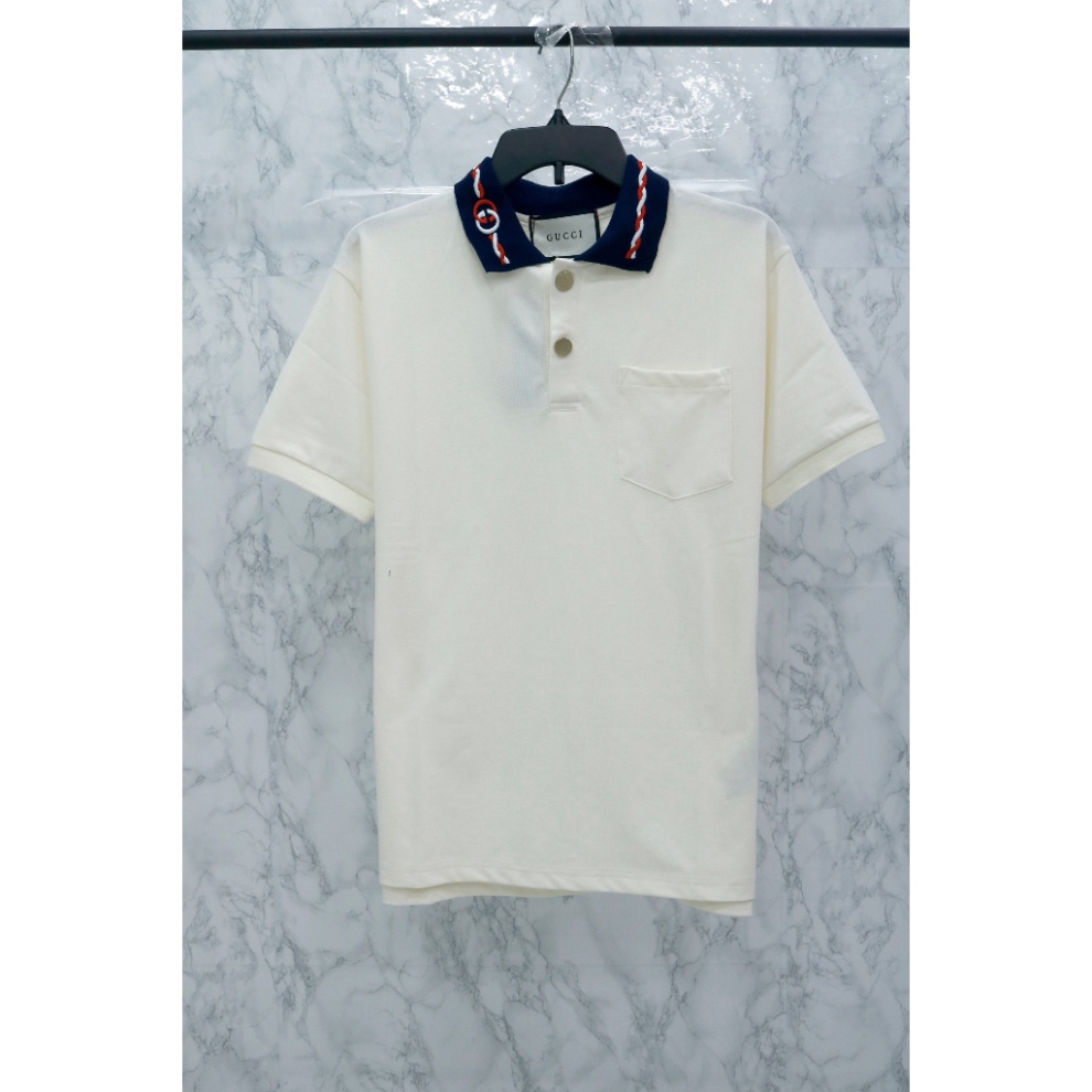 Áo Polo Gucci GG CONTRAST COLLAR Thêu hoa văn Cổ Vải Cotton 100% The.Base
