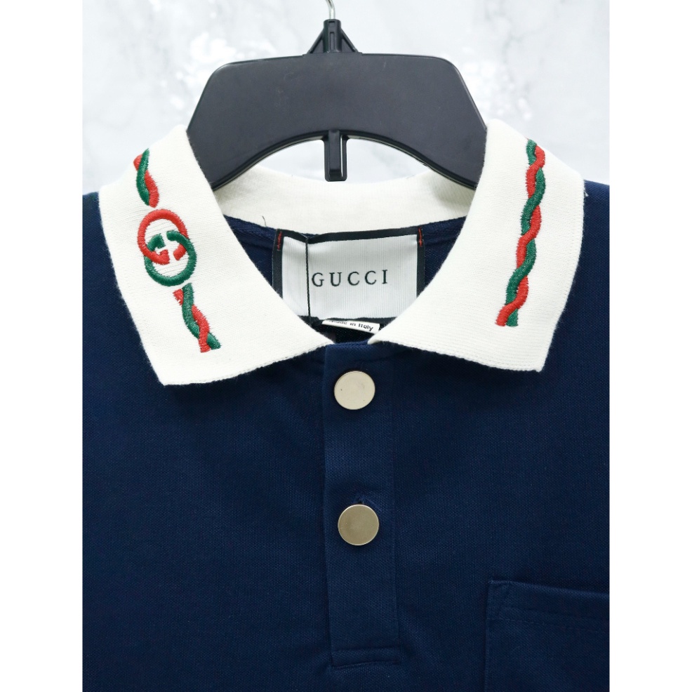 Áo Polo Gucci GG CONTRAST COLLAR Thêu hoa văn Cổ Vải Cotton 100% The.Base