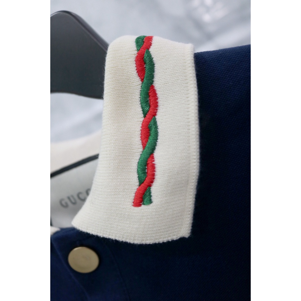 Áo Polo Gucci GG CONTRAST COLLAR Thêu hoa văn Cổ Vải Cotton 100% The.Base