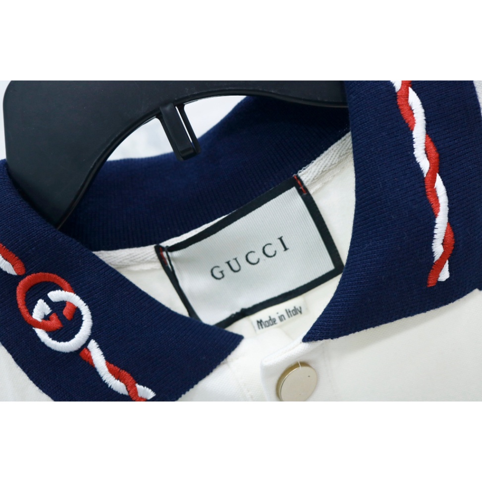 Áo Polo Gucci GG CONTRAST COLLAR Thêu hoa văn Cổ Vải Cotton 100% The.Base