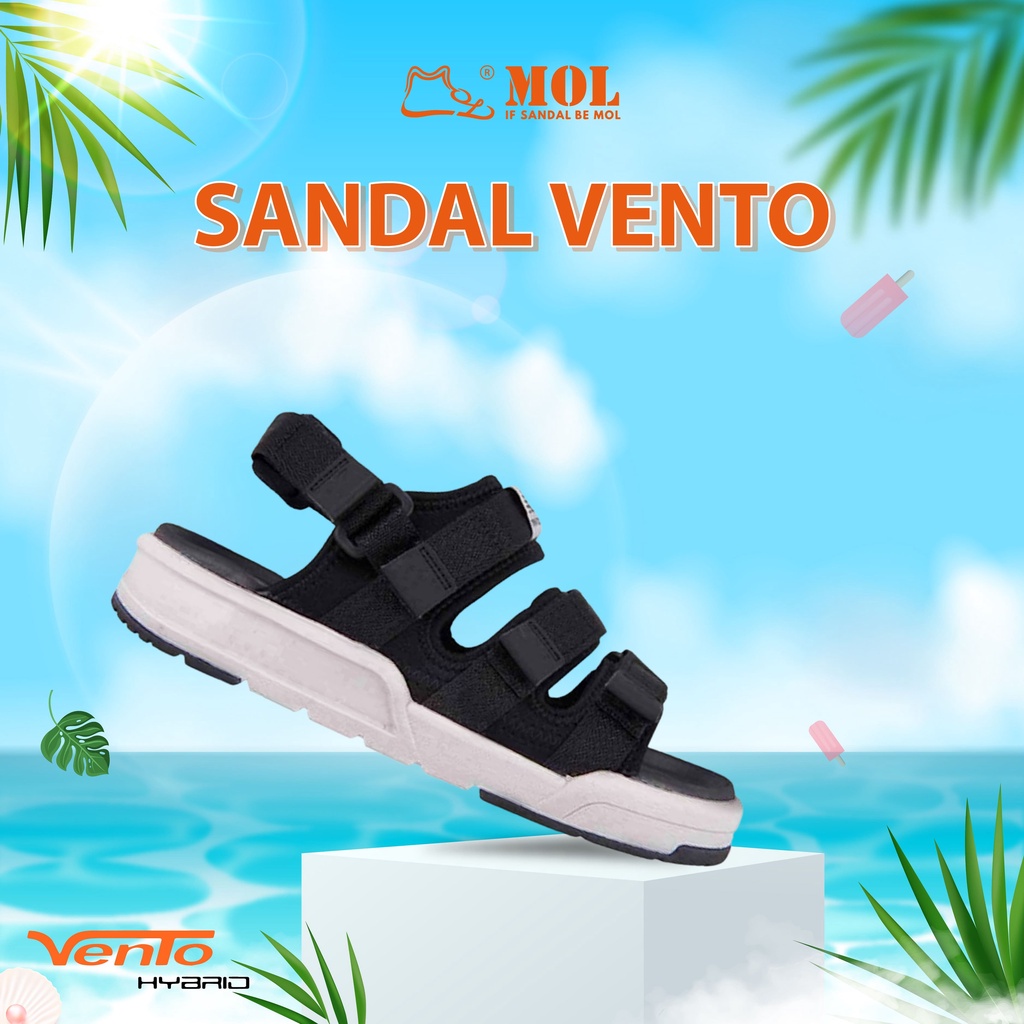 Giày sandal nam nữ 3 quai ngang Vento NV1001B2 màu đen có big size 44 45