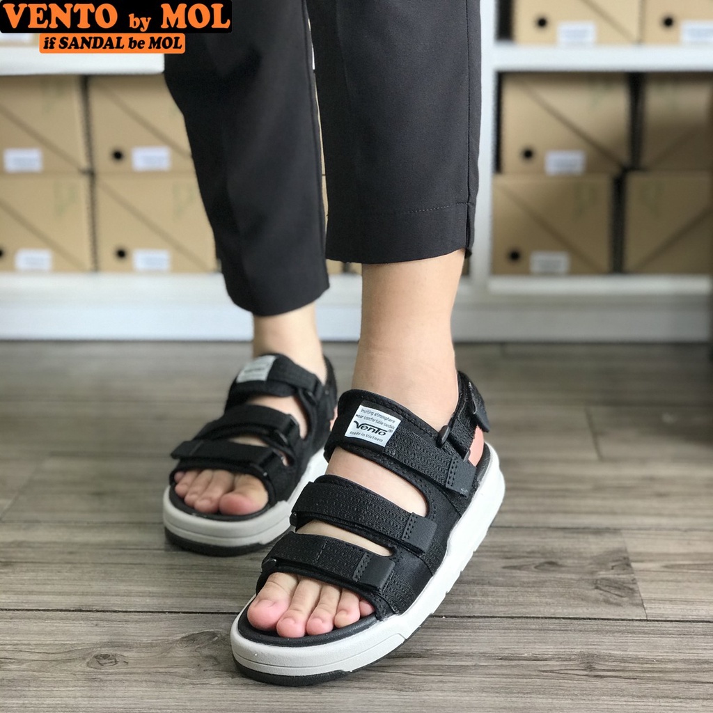 Giày sandal nam nữ 3 quai ngang Vento NV1001B2 màu đen có big size 44 45