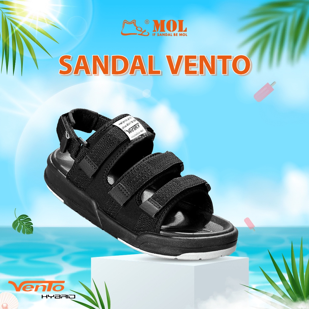 Giày sandal nam nữ 3 quai ngang Vento NV1001B màu đen có big size 44 45