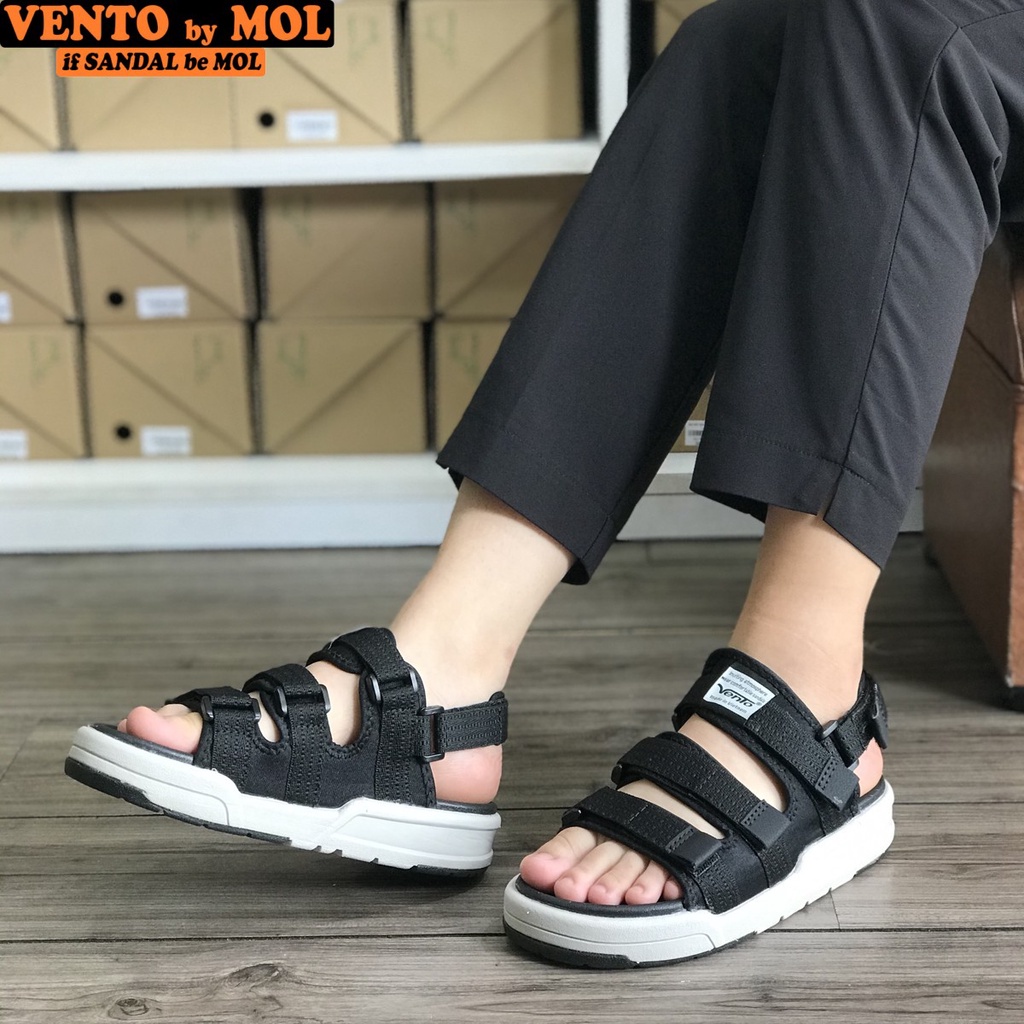 Giày sandal nam nữ 3 quai ngang Vento NV1001B2 màu đen có big size 44 45