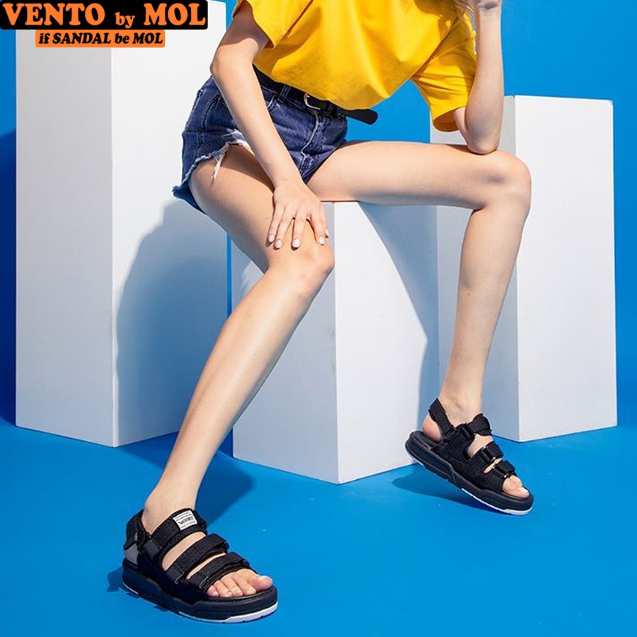 Giày sandal nam nữ 3 quai ngang Vento NV1001B màu đen có big size 44 45
