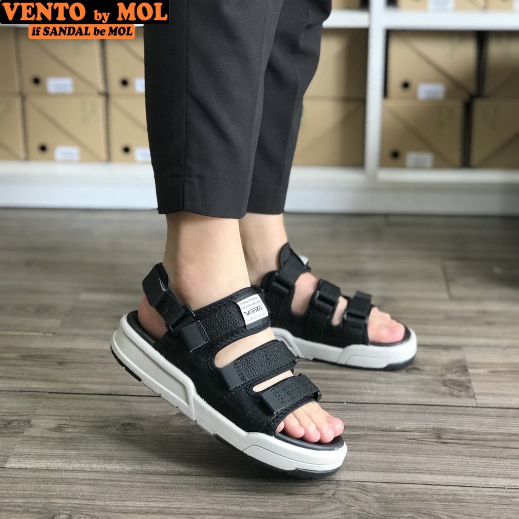 Giày sandal nam nữ 3 quai ngang Vento NV1001B2 màu đen có big size 44 45