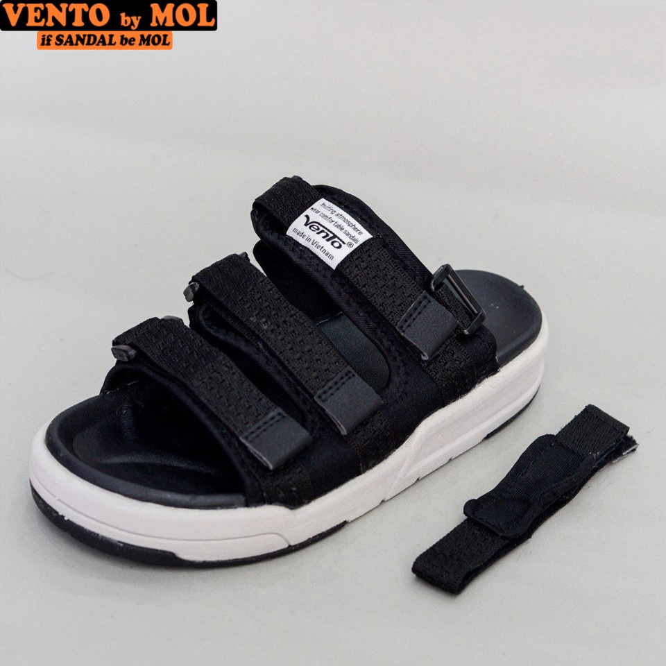 Giày sandal nam nữ 3 quai ngang Vento NV1001B2 màu đen có big size 44 45
