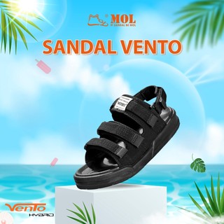 Giày sandal nam nữ 3 quai ngang Vento NV1001BB màu đen có big size 44 45