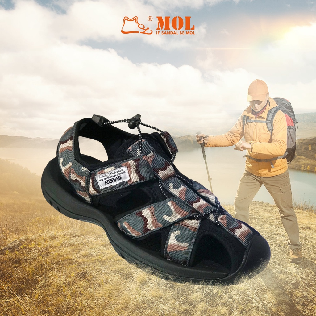 Giày sandal nam Bít mũi Rova RV626Br màu camo nâu có big size 44 45