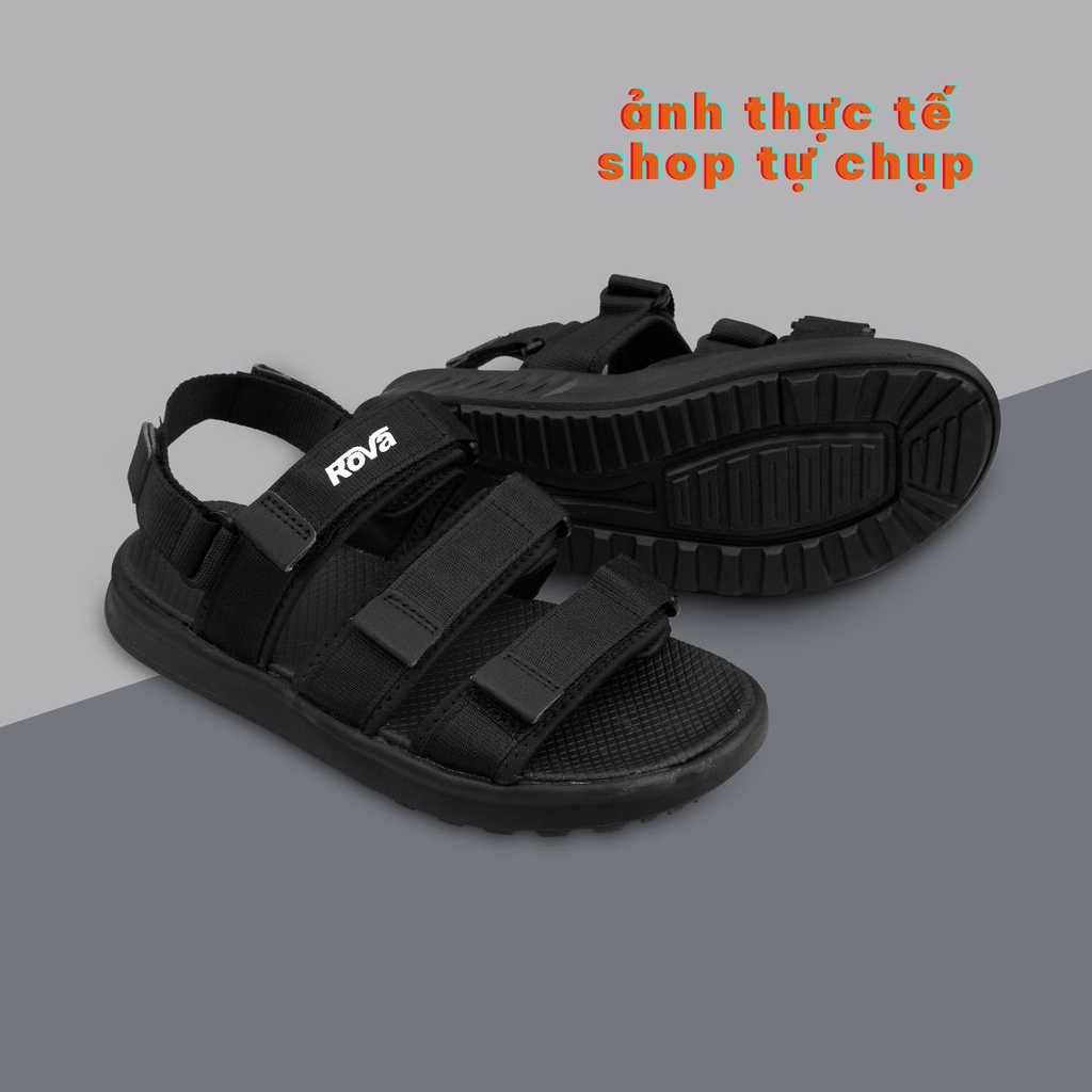 Giày sandal nam nữ 3 quai ngang Rova RV975B màu đen